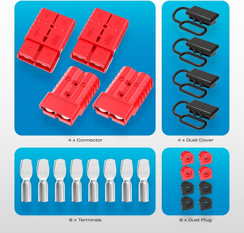 Malictele Store موصل أندرسون، فصل سريع لبطارية 350 أمبير 2/0AWG 600V مجموعة أسلاك ونش ثقيلة لتحميل (4 عبوات) - أحمر - Image 5